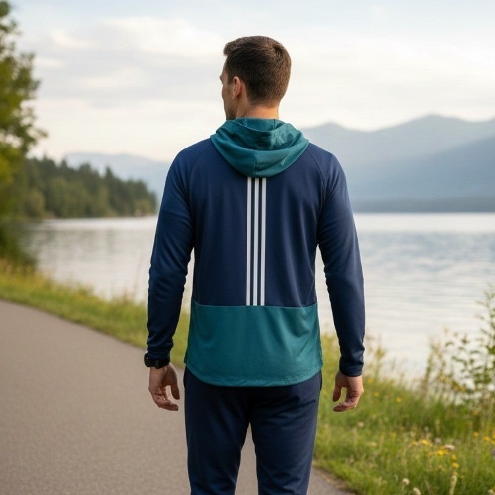 Adidas Hoodie Mens Size S Performance Long Sleeve Athletic Navy Teal Activewear